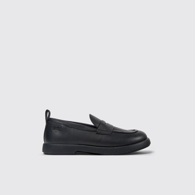 Side view of Duet Black leather shoes for kids