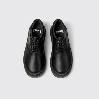 Overhead view of Norte Black leather lace-up shoes for kids