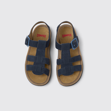 Overhead view of Bicho Blue Nubuck Kids' Sandal.