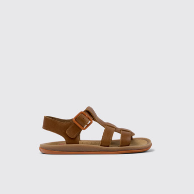 Side view of Bicho Brown Leather Kids' Sandals.