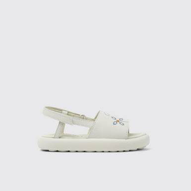 Side view of Twins White Leather Sandals for Kids.