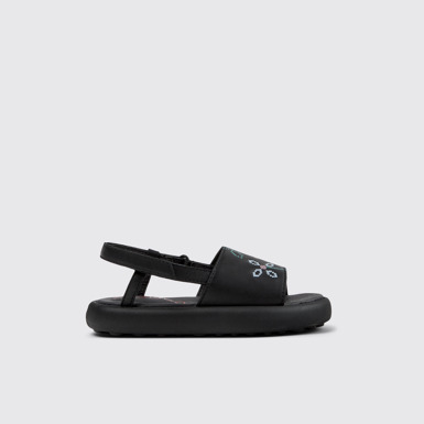 Side view of Twins Black Leather Sandals for Kids.
