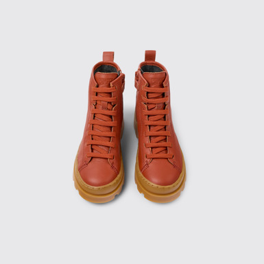Overhead view of Brutus Red leather ankle boots for kids