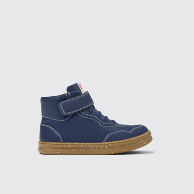 Side view of Runner Dark blue leather and nubuck ankle boots for kids