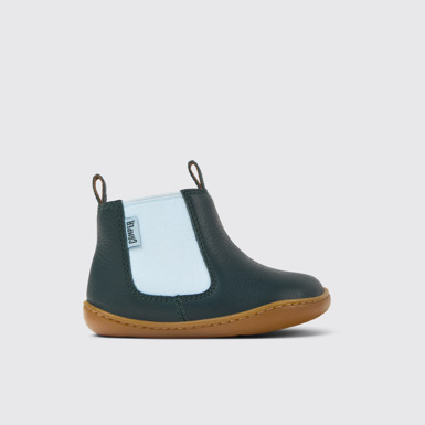 Side view of Peu Green leather boots for kids