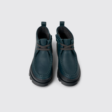Overhead view of Brutus Green leather ankle boots for kids
