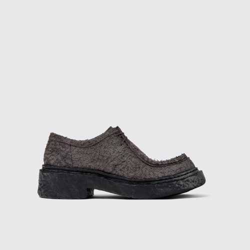 Image of Side view of Vamonos Gray Leather Lace-Up Shoes