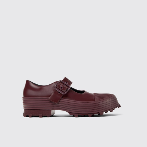 Image of Side view of Traktori Burgundy Leather Mary Jane Clogs