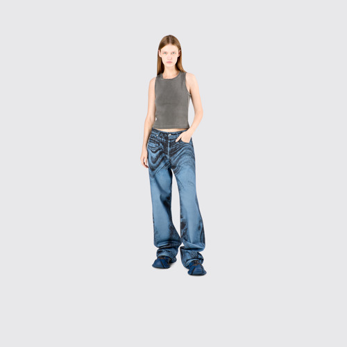 Image of Denim Jeans Jean bleu foncé noir à imprimé déformé
