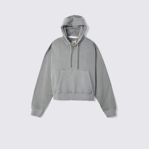 Image of Hoodie Sweat-shirt à capuche gris à coupe carrée et teinture minérale
