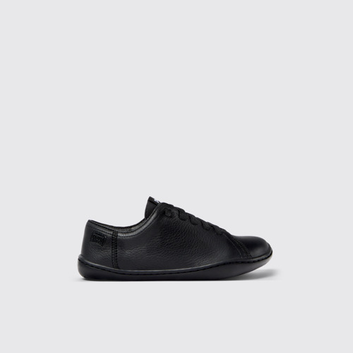 Image of Side view of Peu Black Leather Kids' Shoe.