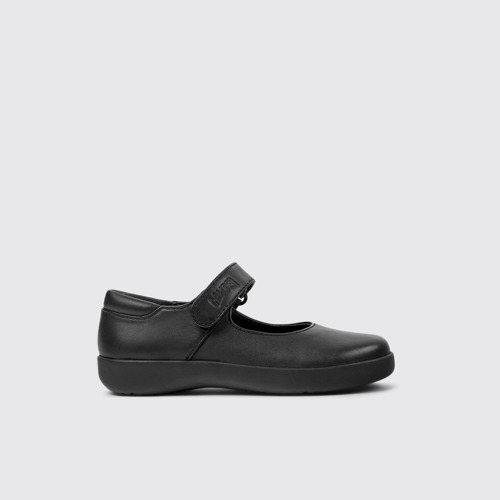 Image of Side view of Spiral Comet Black Leather Shoes for Kids.