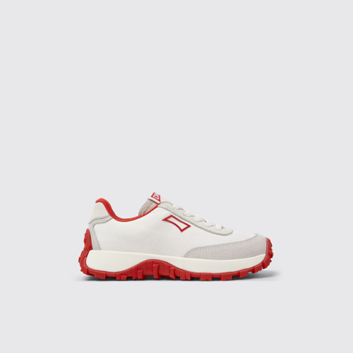 Image of Side view of Drift Trail White Recycled PET and Leather Sneakers for Kids.