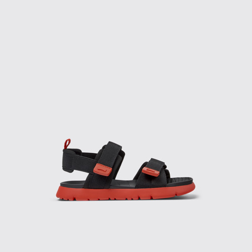 Image of Side view of Oruga Black Textile Sandals for Kids.