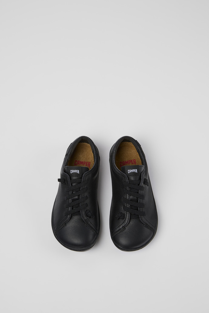 Overhead view of Peu Black Leather Kids' Shoe.
