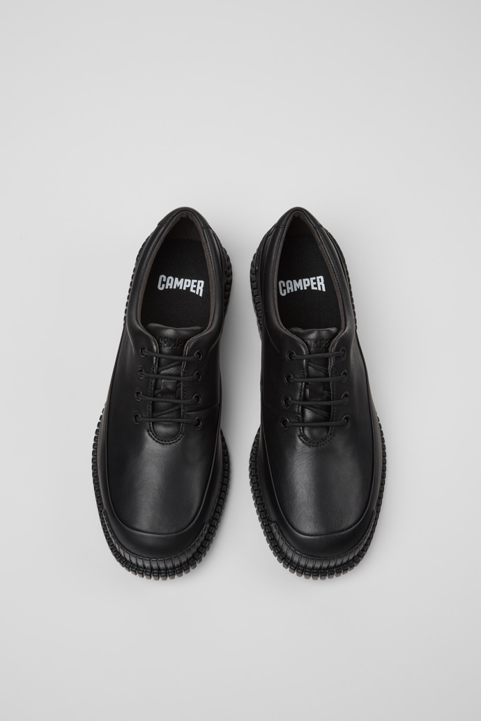 Overhead view of Pix Black Leather Shoes for Men.