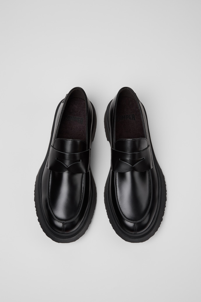 Overhead view of Walden Black Leather Mocasins for Men.