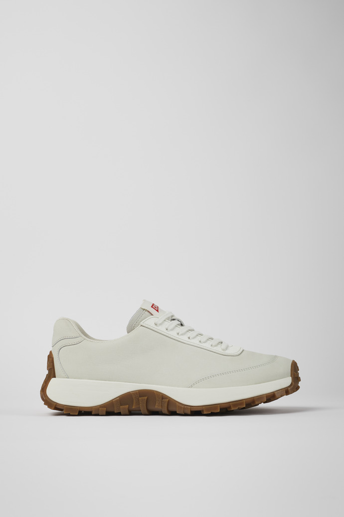 Side view of Drift Trail White Leather Sneakers for Men.