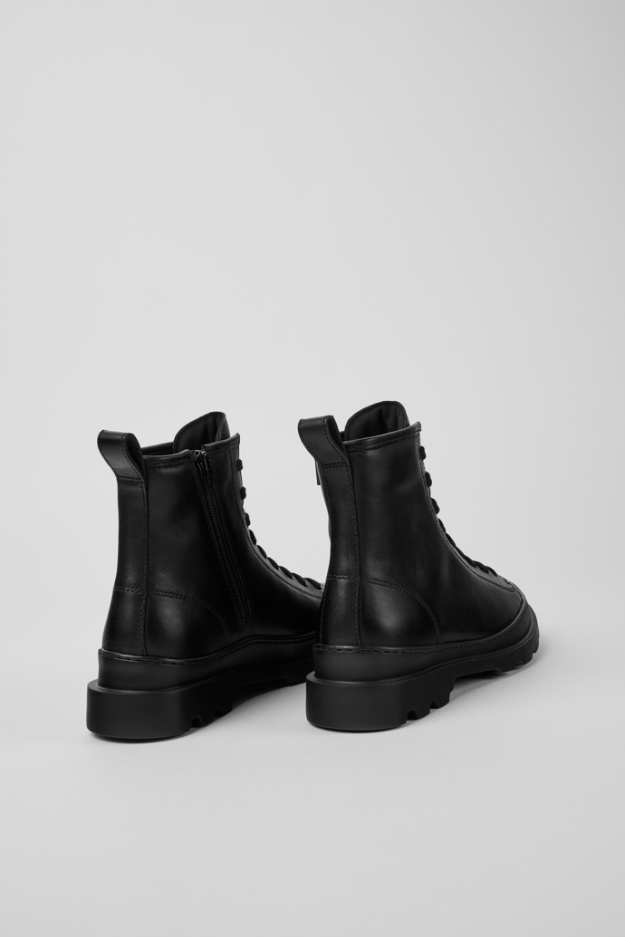 Back view of Brutus Black Leather Mid Boots for Women.