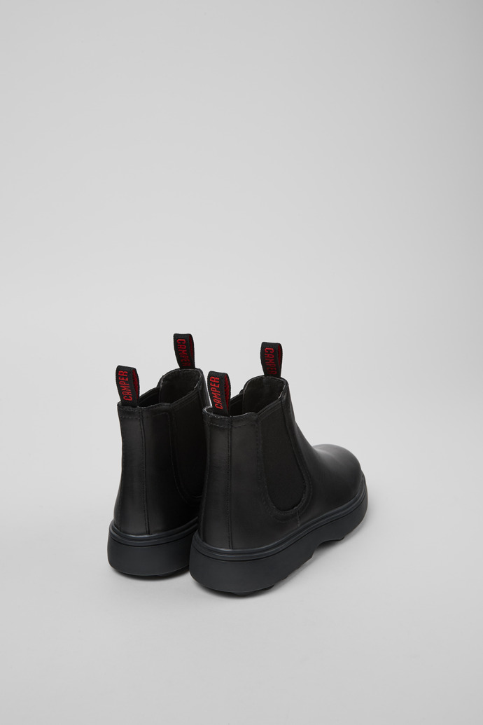 Back view of Norte Black Leather Ankle Boots for Kids.