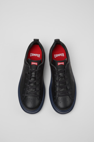 Overhead view of Runner Black Leather Men's Sneakers.