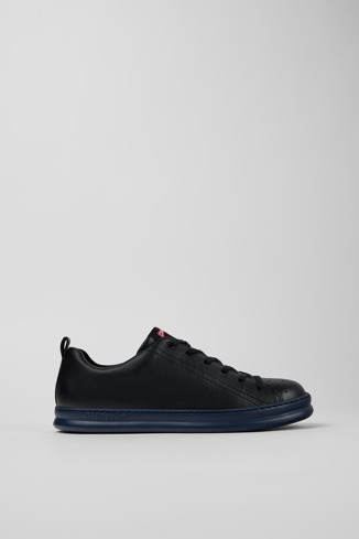 Side view of Runner Black Leather Men's Sneakers.