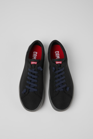 Overhead view of Peu Touring Black Recycled PET Men's Sneakers.