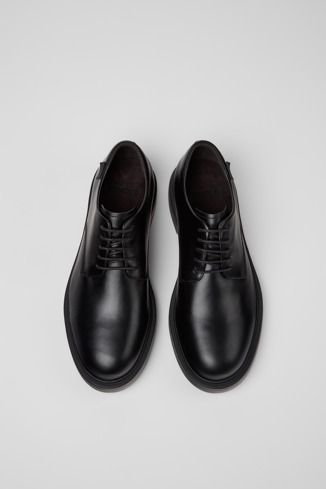 Overhead view of Dean Black Leather Shoes for Men.