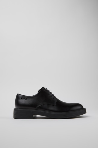 Side view of Dean Black Leather Shoes for Men.